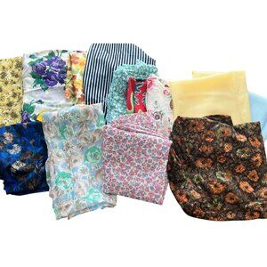 Vintage 1940-1950 Floral Striped Solid Fabric Lot of 13 Remnants